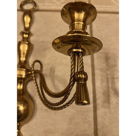 VINTAGE PAIR OF SOLID BRASS GEORGIAN STYLE SCONCES 13in. Made In India - Picture 8 of 16